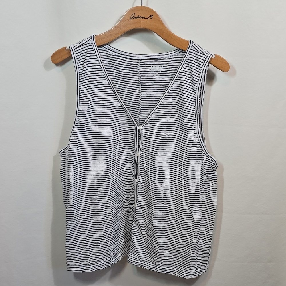 LANDS' END Cotton B&W Striped Slub Tank Top Ladies XL